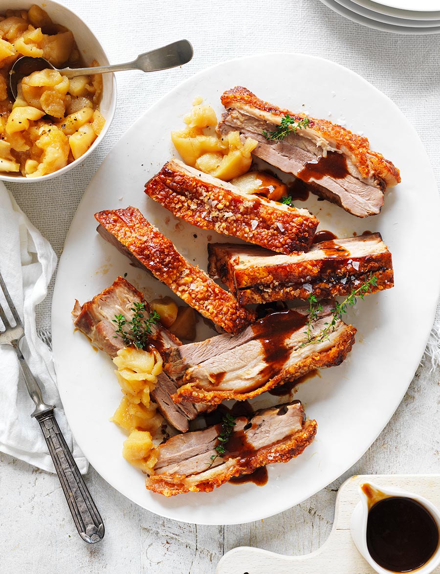 Crispy Skin Pork Belly with Maple & Mustard Apples - Linley Valley Pork