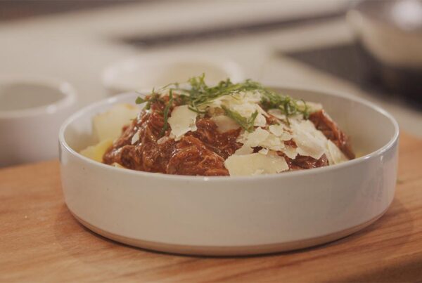 Smokey chipotle pulled pork ragu sprinkled with pappardelle and parmesan