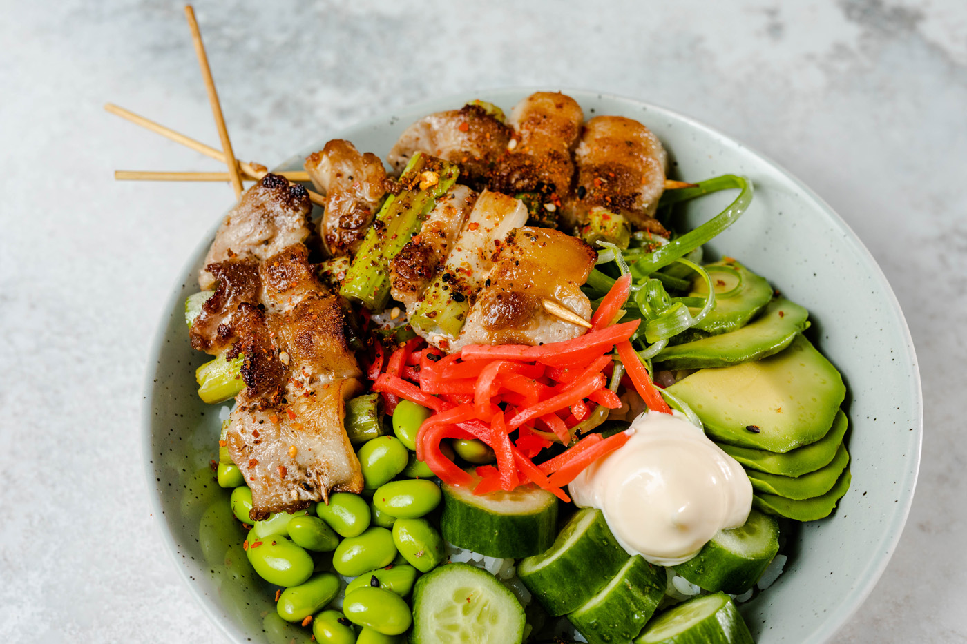 Japanese pork belly skewer bowls