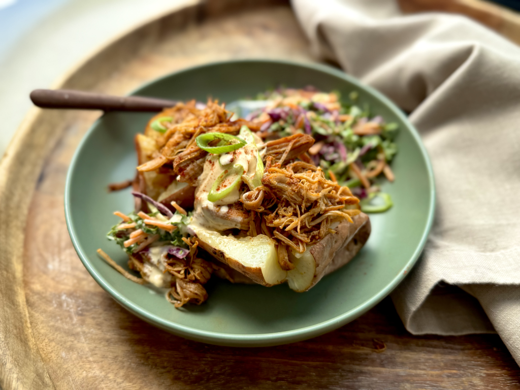 Mexican Pork Shoulder Jacket Potatoes with Tangy Coleslaw | LVP