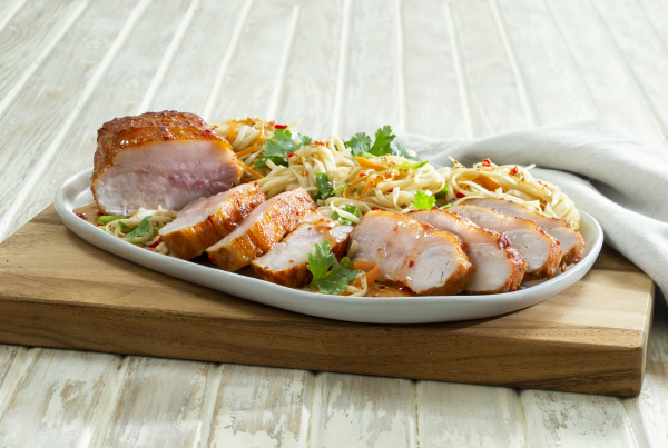 Pork Loin with Sweet Thai Chilli Glaze, Noodles and Thai Salad