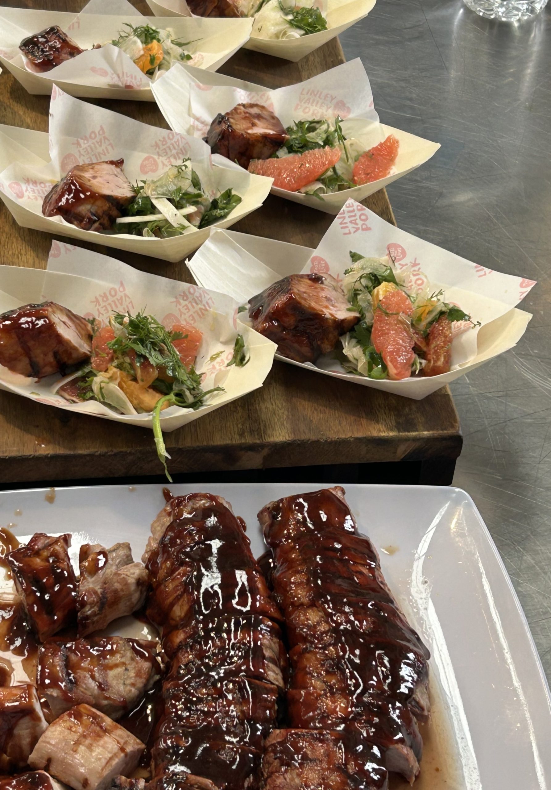 BBQ sticky Linley Valley Pork fillet with citrus and fennel salad, burnt jalapeno and green onion dressing