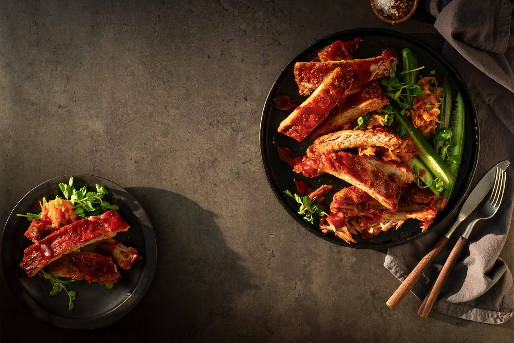 Cooked Korean BBQ Pork Ribs with Gochujang Style Glaze