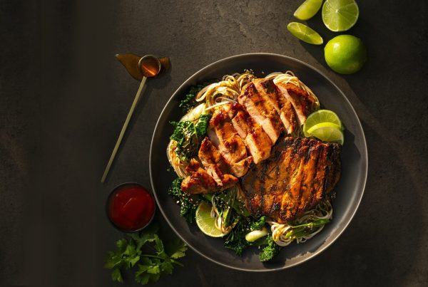 Pork and Noodle Salad with Honey Sriracha and Lime Dressing