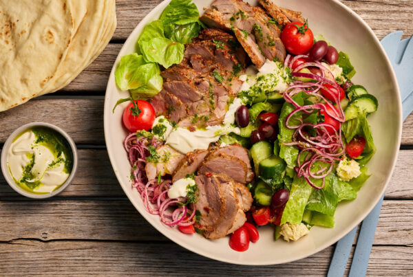 Greek Pork Shoulder Souvlaki Salad recipe